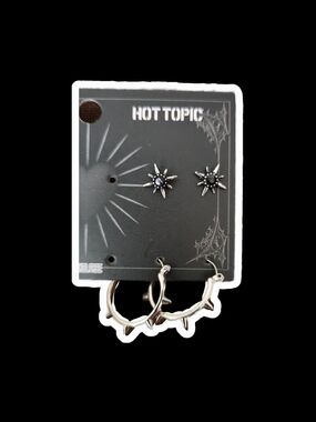 Hot Topic Silver Spiked Hoop and Starburst Stud Black Gem Earring Set